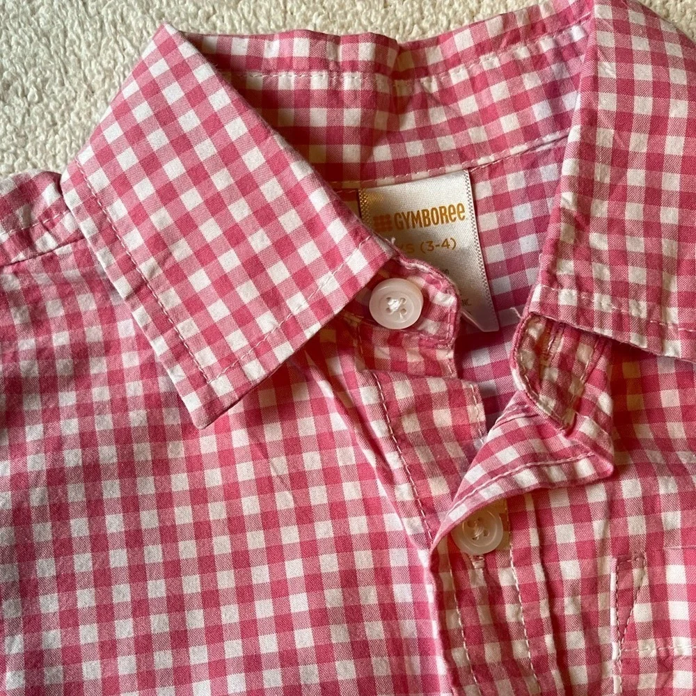 Gymboree Dark Pink Checkered Long Sleeve Button Down Shirt. Sz 3-4
